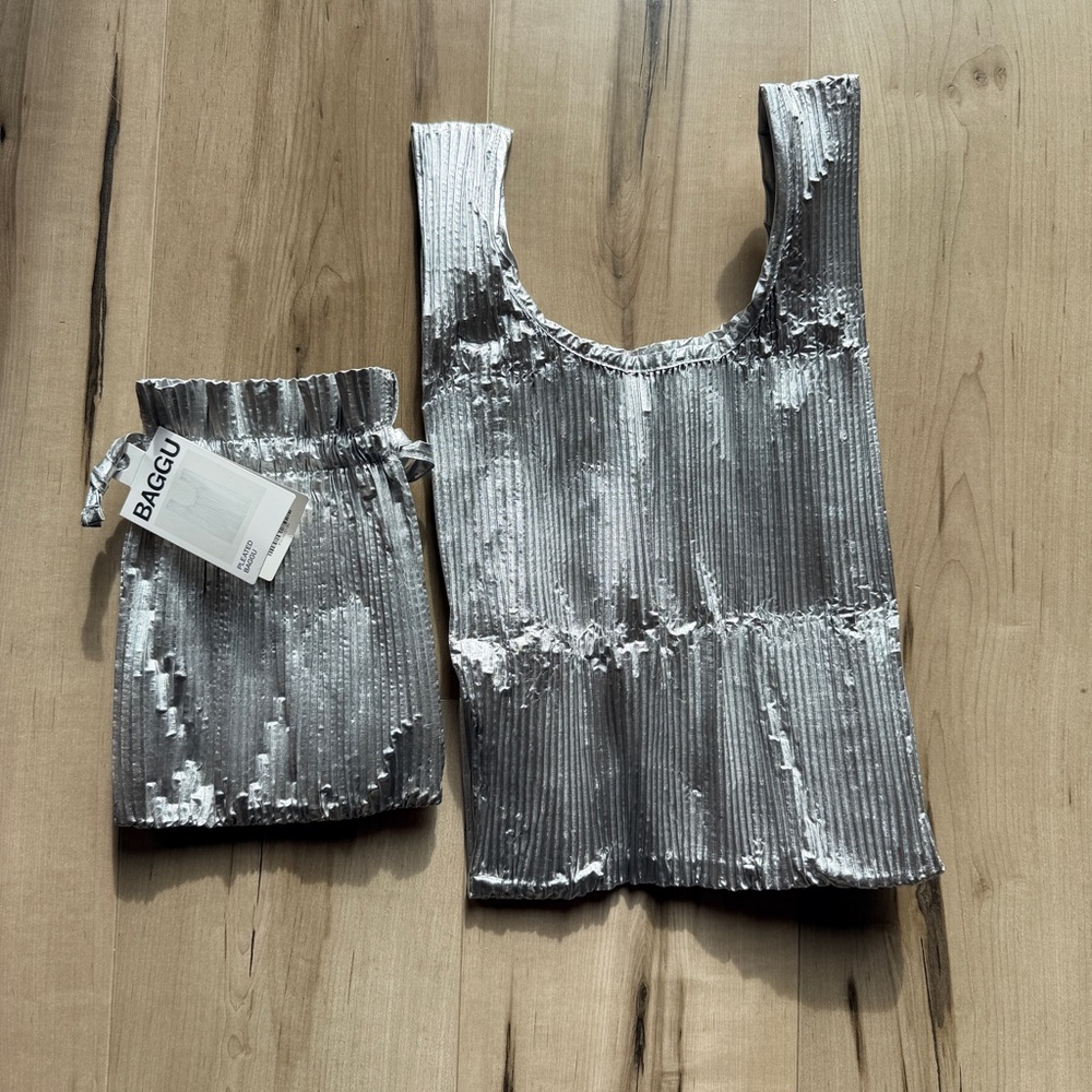 BAGGU Pleated Baggu Chrome Metallic Tote
